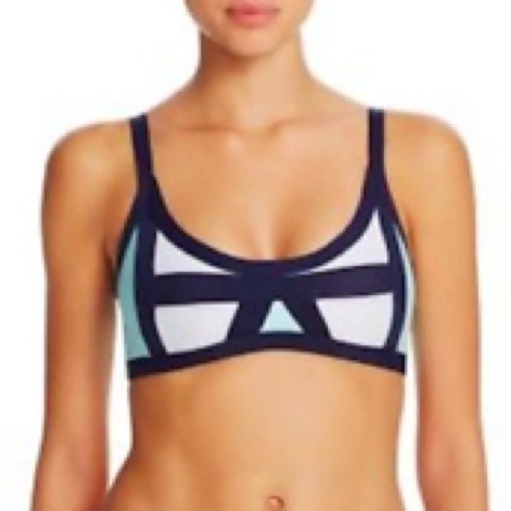 PilyQ D Size color block swim halter top NWT